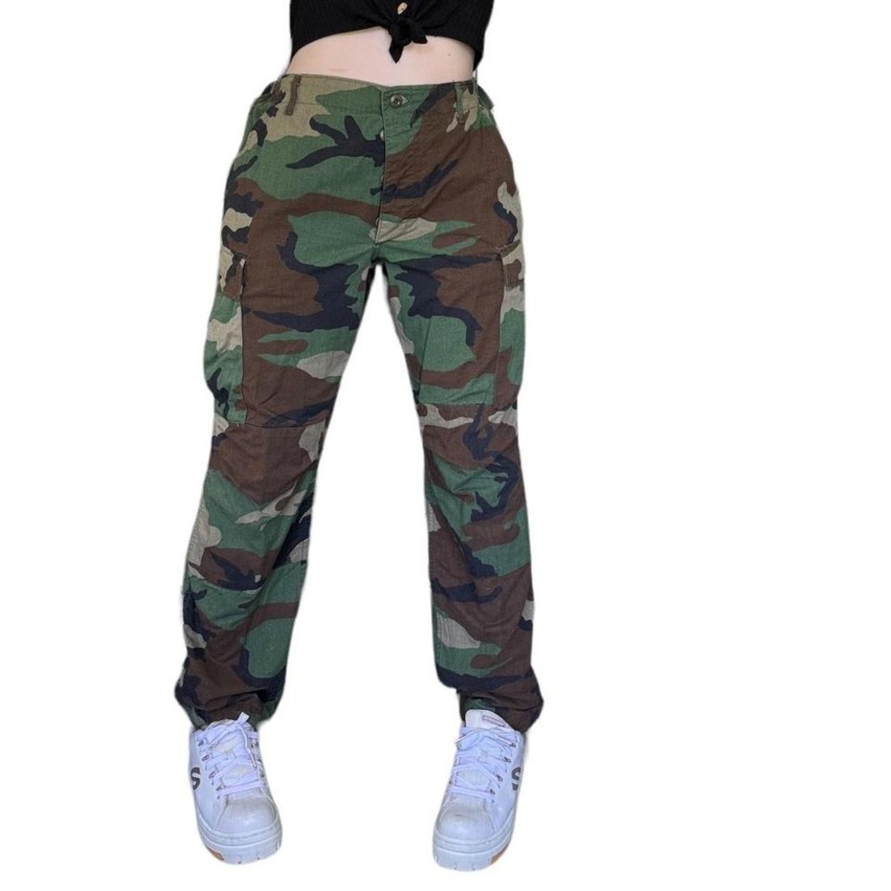 genuine army camo cargo pants with adjustable waistband, reworked slightly